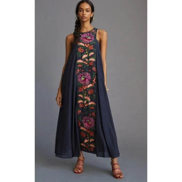 Anthropologie | Dresses | Anthropologie Samant Chauhan Floral Embroidered  Maxi Dress Size Xs | Poshmark